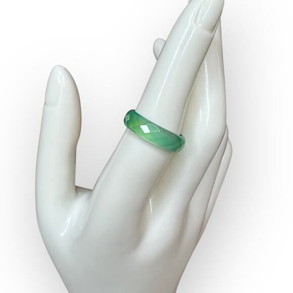 VTG Y2K Green Agate Boho Stacking Ring Band Minimalist Gemstone Jewelry - Picture 2 of 3